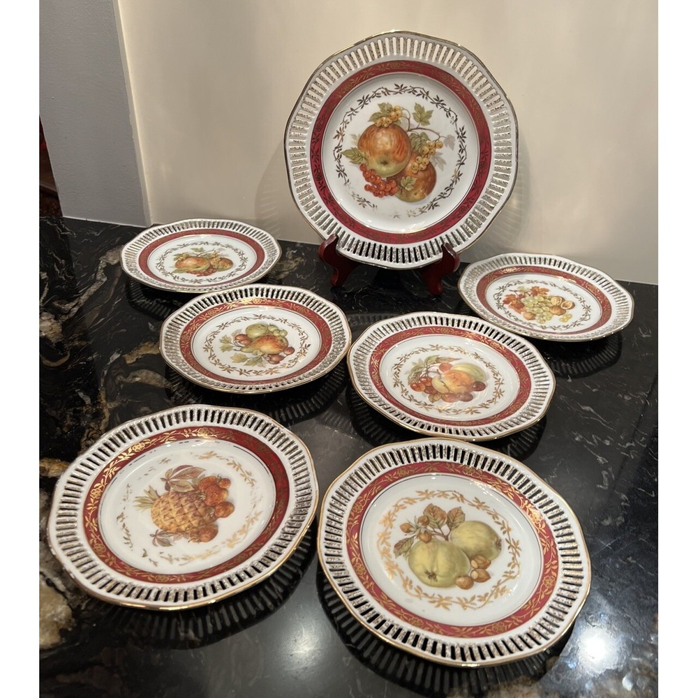 Vintage Winterling Bavaria Plates Fruit Pierced/Reticulated Set of 7 Pcs